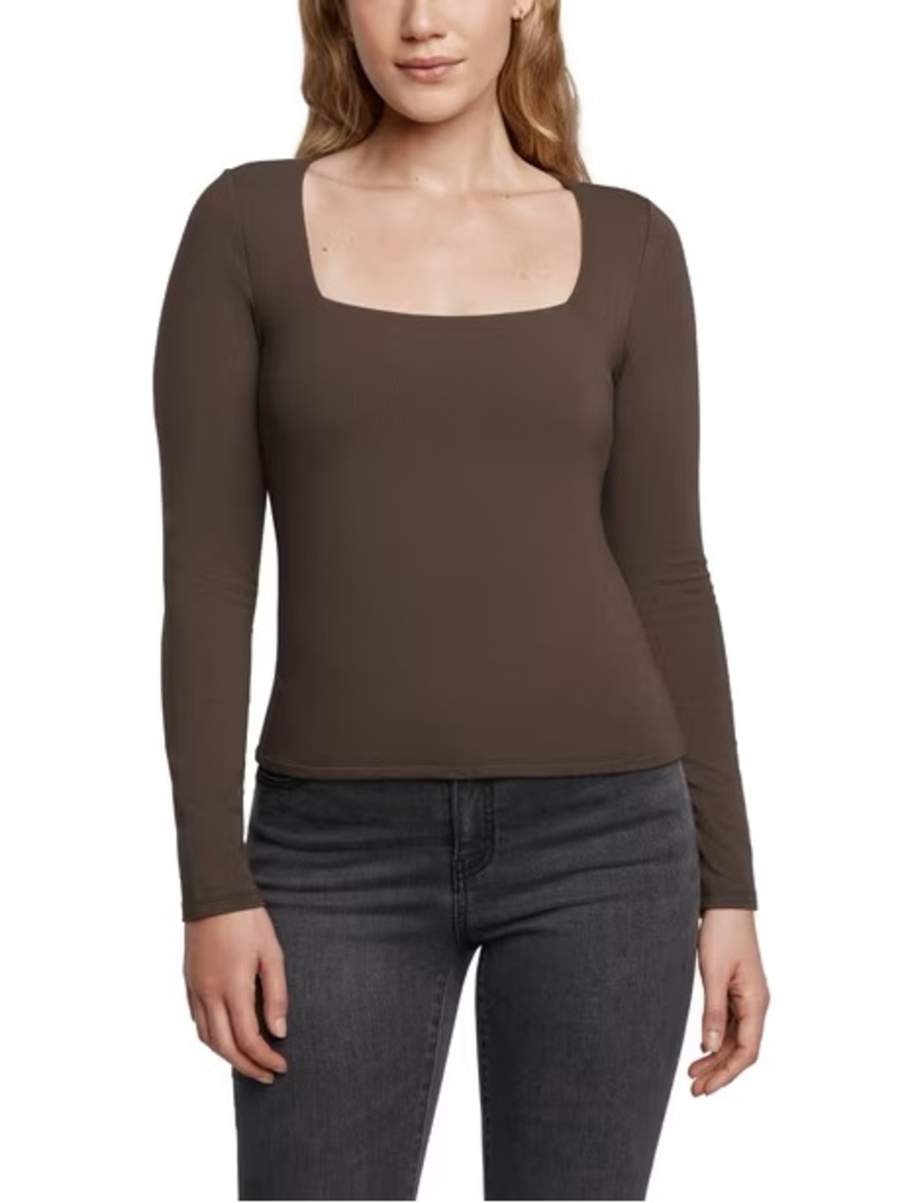 Express Women's Square Neck Long Sleeve Top dark brown size M